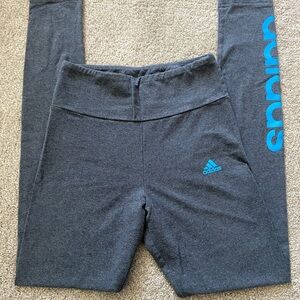 Adidas Leggings Women’s Sz Small Tall (ST) Athletic Gym Work Out Gray Blue Logo